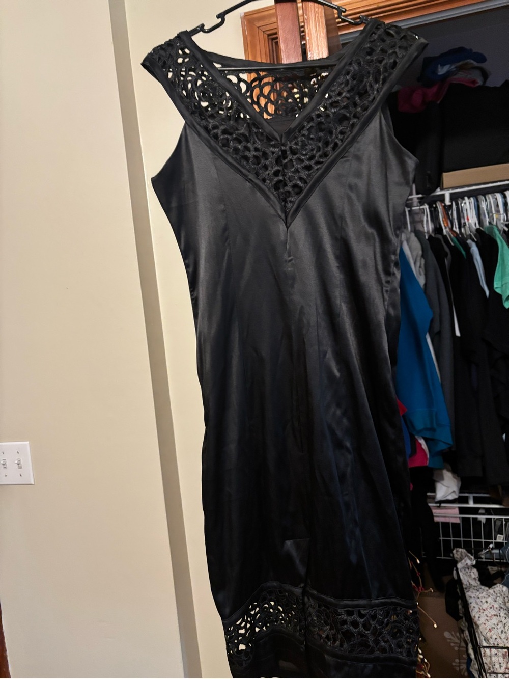 Voodoo Vixen Black Satin Slip with Lace Insets
